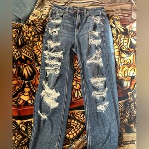 AE Distressed Mom Jeans